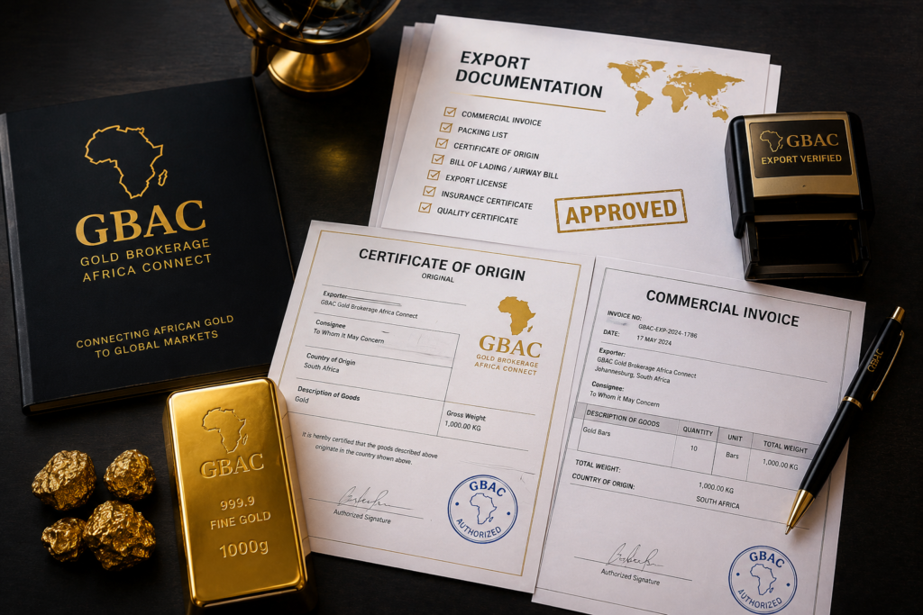 Gold export documentation and customs procedure