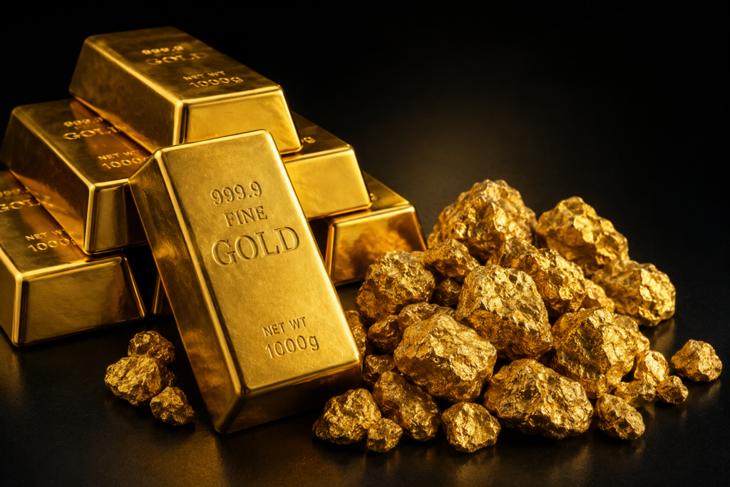 Molten gold being poured into dore bar moulds